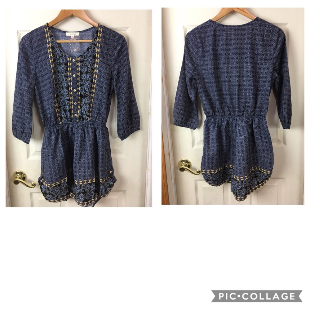 NWOT Illa Illa blue & tan romper with button front